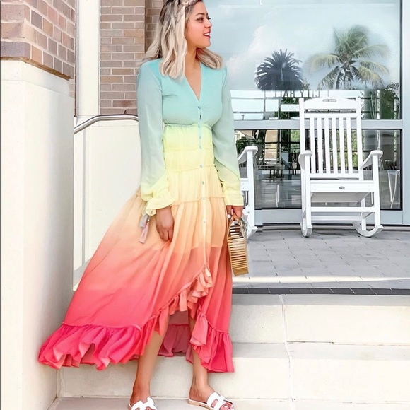 💫Last One💫 Rainbow ombré ruffle midi dress - Picture 5 of 8